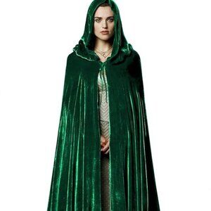 Unisex Adult Green Cape Full Length Hooded Robe Cloak Halloween Dress Up